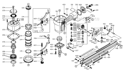 Page A Diagram and Parts List for FR350 Type 2 Porter Cable Nailer